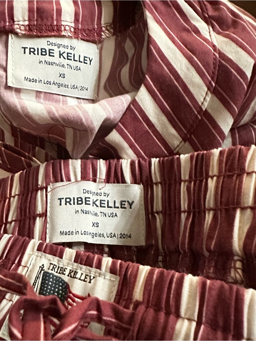 Tribe Kelley Grayton Striped Crop Top & Wide Leg Pants Set in Vintage Red Sz XS - Picture 2 of 9